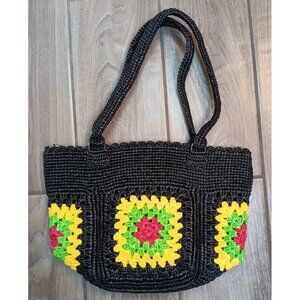 Handmade Recycled Plastic Bag Granny Square Bucket Bag Purse Boho Eco Friendly